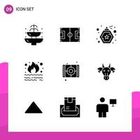 Glyphen-Icon-Set-Paket mit 9 soliden Icons isoliert auf weißem Hintergrund für reaktionsschnelles Website-Design, Druck und mobile Anwendungen vektor