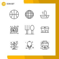 9 Icon Set Line Style Icon Pack Umrisssymbole isoliert auf weißem Hintergrund für responsives Website-Design vektor