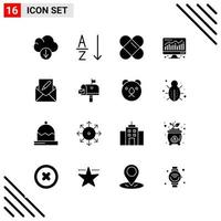 Pixel perfektes Set aus 16 soliden Symbolen Glyphen-Icon-Set für die Gestaltung von Websites und die Schnittstelle für mobile Anwendungen vektor