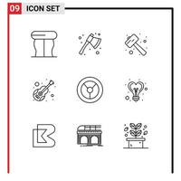 Aktienvektor-Icon-Pack mit 9 Zeilenzeichen und Symbolen für bearbeitbare Vektordesign-Elemente für Rad-Musical-Mallet-Musikgitarre vektor