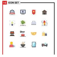 Stock Vector Icon Pack mit 16 Zeilen Zeichen und Symbolen für Hüttenhaus sicher Cottage Villa Versicherung editierbares Paket kreativer Vektordesign-Elemente