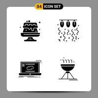 4 schwarze Icon-Pack-Glyphen-Symbole Zeichen für ansprechende Designs auf weißem Hintergrund 4 Icons gesetzt vektor