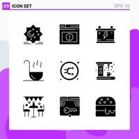 Satz von 9 Symbolen im soliden Stil kreative Glyphensymbole für Website-Design und mobile Apps einfaches solides Symbolzeichen isoliert auf weißem Hintergrund 9 Symbole vektor