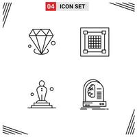 Stock Vector Icon Pack mit 4 Zeilen Zeichen und Symbolen für Diamonf Cinema Schmuckdesigner Film editierbare Vektordesign-Elemente