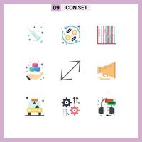 Stock Vector Icon Pack mit 9 Zeilen Zeichen und Symbolen für Eckproduktbericht Handbox editierbare Vektordesign-Elemente