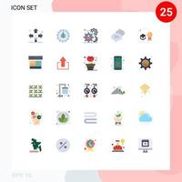 mobil gränssnitt platt Färg uppsättning av 25 piktogram av textning chattar lägre lagarbete produktion redigerbar vektor design element