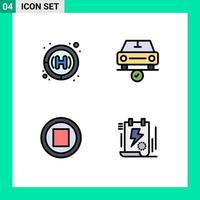 Mobile Schnittstelle Filledline Flat Color Set mit 4 Piktogrammen von Clinic Music Car Done Document Editable Vector Design Elements