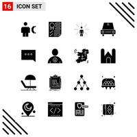 Pixel perfektes Set aus 16 soliden Symbolen Glyphen-Icon-Set für die Gestaltung von Websites und die Schnittstelle für mobile Anwendungen vektor