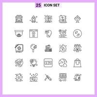 Stock Vector Icon Pack mit 25 Linienzeichen und Symbolen für Kite Medical Auction Healthcare Law Book editierbare Vektordesign-Elemente