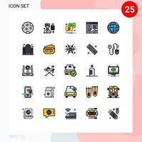 Stock Vector Icon Pack mit 25 Linienzeichen und Symbolen für professionelles Design-Pin für Leistungsvideos bearbeitbare Vektordesign-Elemente
