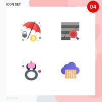 flaches Icon-Paket mit 4 universellen Symbolen der Cyber-Kriminalität-Tagesanalyse-Diagrammblume editierbare Vektordesign-Elemente vektor