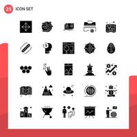 Packung mit 25 universellen Glyphensymbolen für Printmedien auf weißem Hintergrund vektor