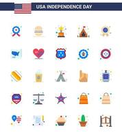 25 Usa-Flachpaket mit Zeichen und Symbolen für den Unabhängigkeitstag der Medaille vektor