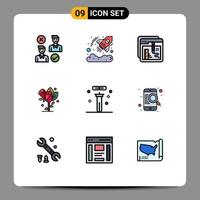 Stock Vector Icon Pack mit 9 Zeilen Zeichen und Symbolen für die Hochzeit Liebe Startup Blume Bildung editierbare Vektordesign-Elemente