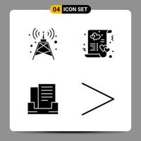 4 schwarze Icon-Pack-Glyphen-Symbole Zeichen für ansprechende Designs auf weißem Hintergrund 4 Icons gesetzt vektor