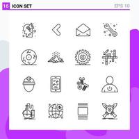 Satz von 16 Symbolen im Linienstil kreative Gliederungssymbole für Website-Design und mobile Apps einfaches Liniensymbolzeichen isoliert auf weißem Hintergrund 16 Symbole vektor