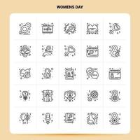 Umriss 25 Womens Day Icon Set Vektor Linienstil Design schwarze Icons Set lineares Piktogramm Pack Web und mobile Geschäftsideen Design Vektor Illustration