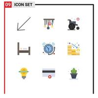9 thematische Vektor-Flachfarben und editierbare Symbole von bearbeitbaren Vektordesign-Elementen für Uhr, Rollstuhl, Glocke, Schlaf vektor