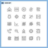 Stock Vector Icon Pack mit 25 Zeilen Zeichen und Symbolen für Sicherheitspolitik Finanzdaten Lotion Flasche editierbare Vektordesign-Elemente