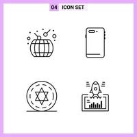4 Symbole in Linienstil-Umrisssymbolen auf weißem Hintergrund kreative Vektorzeichen für Web-Mobile und Druck vektor