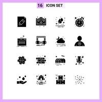 Aktienvektor-Icon-Pack mit 16 Zeilenzeichen und Symbolen für Kopfhörer-Passwort-Park-Login-Betrug editierbare Vektordesign-Elemente vektor