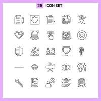 25 Symbole in Linienstil-Umrisssymbolen auf weißem Hintergrund kreative Vektorzeichen für Web-Mobile und Druck vektor