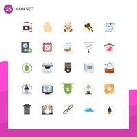 Flache Farbpackung mit 25 universellen Symbolen von Computern, Musik, Baby, lustige Lebensmittel, editierbare Vektordesign-Elemente vektor