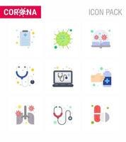 Symbol für Coronavirus-Vorsichtstipps für die Präsentation von Gesundheitsrichtlinien 9 flache Farbsymbolpakete wie medizinisches Stethoskop-Bildung medizinisches Virus virales Coronavirus 2019nov-Krankheitsvektordesign vektor