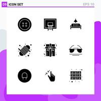 Stock Vector Icon Pack mit 9 Zeilen Zeichen und Symbolen für Geschenkbox Möbel Garn Ausrüstung editierbare Vektordesign-Elemente