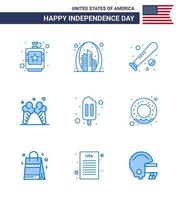 Happy Independence Day 9 Blues Icon Pack für Web und Print Sahneeis Wahrzeichen Usa-Fledermaus editierbare Usa-Tag-Vektordesign-Elemente vektor