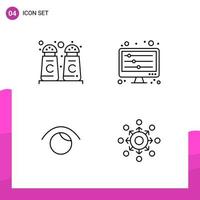 Outline Icon Set Packung mit 4 Zeilensymbolen isoliert auf weißem Hintergrund für reaktionsschnelles Website-Design, Druck- und mobile Anwendungen vektor