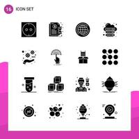 Glyphen-Icon-Set-Paket mit 16 soliden Icons isoliert auf weißem Hintergrund für responsives Website-Design, Print- und mobile Anwendungen vektor