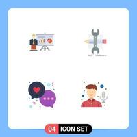 användare gränssnitt packa av 4 grundläggande platt ikoner av presentation chatt professor utveckla hjärta redigerbar vektor design element