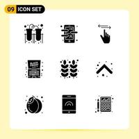 Stock Vector Icon Pack mit 9 Zeilenzeichen und Symbolen für Notebook-Rabatt-Sprach-App Freitag links editierbare Vektordesign-Elemente