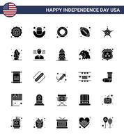 USA Lycklig oberoende dag piktogram uppsättning av 25 enkel fast glyf av USA polis mat män sporter redigerbar USA dag vektor design element