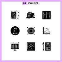 9 kreative Symbole moderne Zeichen und Symbole der SEO-Globus steuern Geld Pfund Sterling editierbare Vektordesign-Elemente vektor