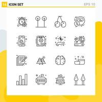 Stock Vector Icon Pack mit 16 Zeilenzeichen und Symbolen für den mobilen Verkauf Cherry Prozent Chat editierbare Vektordesign-Elemente