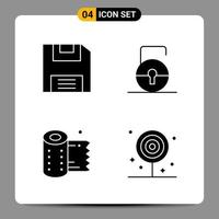 4 schwarze Icon-Pack-Glyphen-Symbole Zeichen für ansprechende Designs auf weißem Hintergrund 4 Icons gesetzt vektor