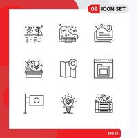 9 kreative Symbole, moderne Zeichen und Symbole von Pin-Kartendaten, sicherer Standort, kundenbearbeitbare Vektordesign-Elemente vektor
