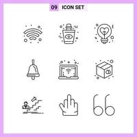 9 Symbole in Linienstil-Umrisssymbolen auf weißem Hintergrund kreative Vektorzeichen für Web-Mobile und Druck vektor