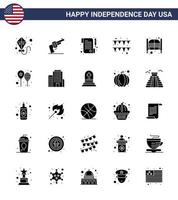 Happy Independence Day 25 solides Glyphen-Icon-Pack für Web und Print Eingang Saloon Quittungstüren Papier editierbare usa-Tag-Vektordesign-Elemente vektor