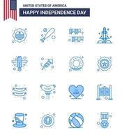 uppsättning av 16 USA dag ikoner amerikan symboler oberoende dag tecken för amerikan transport krans rymdskepp bärraket redigerbar USA dag vektor design element