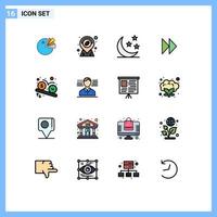 Satz von 16 flachen, farbgefüllten Vektorlinien auf dem Raster für Terminplan-Halbmond-Video vorwärts editierbare kreative Vektordesign-Elemente vektor
