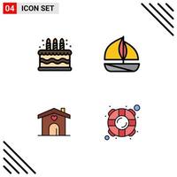 Stock Vector Icon Pack mit 4 Zeilenzeichen und Symbolen für Geburtstag, Hochzeit, Strand, Zuhause, Leben, editierbare Vektordesign-Elemente
