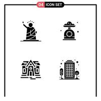 Stock Vector Icon Pack mit 4 Zeilenzeichen und Symbolen für Sehenswürdigkeiten Maßstab Statue Kochhaus editierbare Vektordesign-Elemente