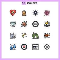 Stock-Vektor-Icon-Pack mit 16 Linienzeichen und Symbolen für Hochzeit Diamond Lab Rangoli Indien editierbare kreative Vektordesign-Elemente vektor