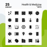 25 Gesundheit Medizin Icon Set 100 bearbeitbare Eps 10 Dateien Business Logo Konzept Ideen solides Glyphen-Icon-Design vektor