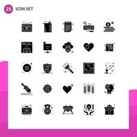 25 universelle solide Glyphenzeichen Symbole für bearbeitbare Vektordesign-Elemente für Kopierinvestitionsnotiz-Budgethardware vektor