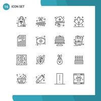 Aktienvektor-Icon-Pack mit 16 Zeilenzeichen und Symbolen für Seitendokumente verbundener Truthahn-Urlaub editierbare Vektordesign-Elemente vektor