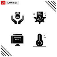 Pixel perfektes Set aus 4 soliden Symbolen Glyphen-Icon-Set für die Gestaltung von Websites und die Schnittstelle für mobile Anwendungen vektor